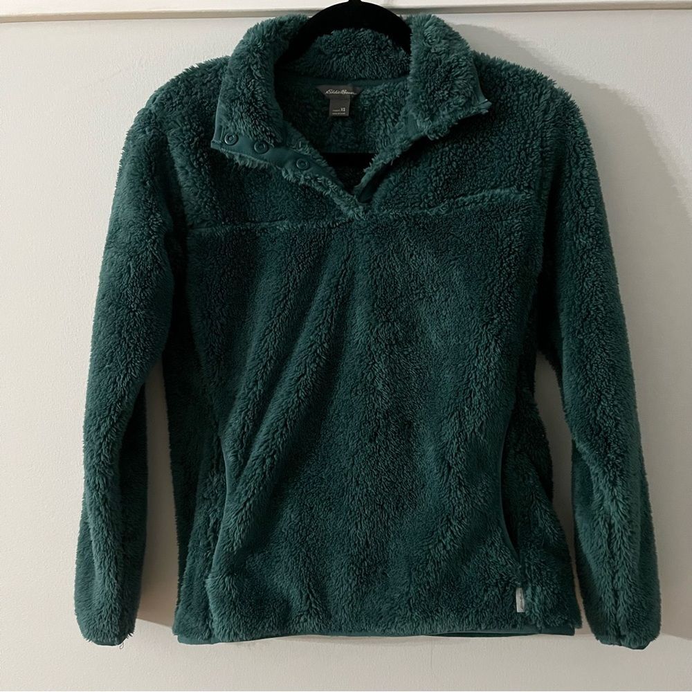 Woman's Eddie Bauer Plush Fleece 1/4 Snap Teal Pullover Size XS
